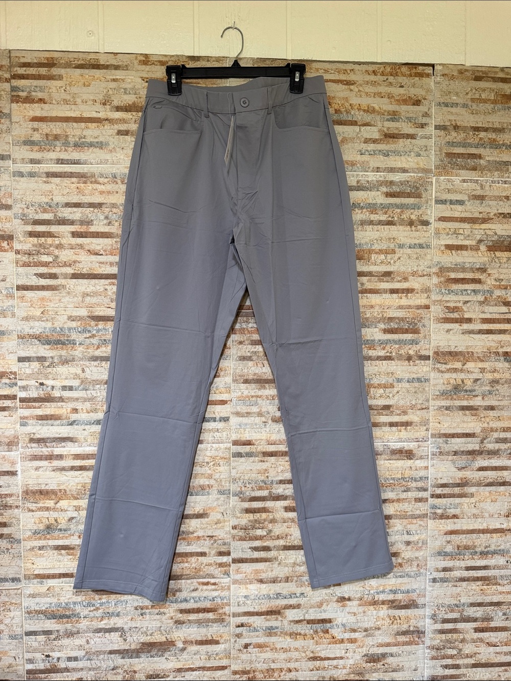 Men's Gray Straight light Pants with Drawstring Waist